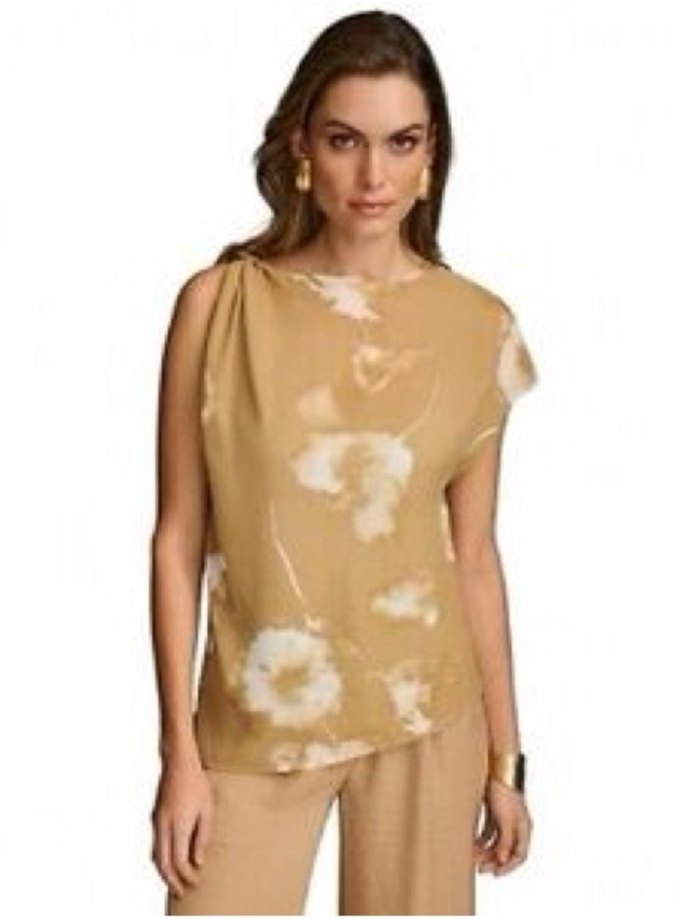 Donna Karan New York Asymmetric Floral Top with Gold Hardware Accent